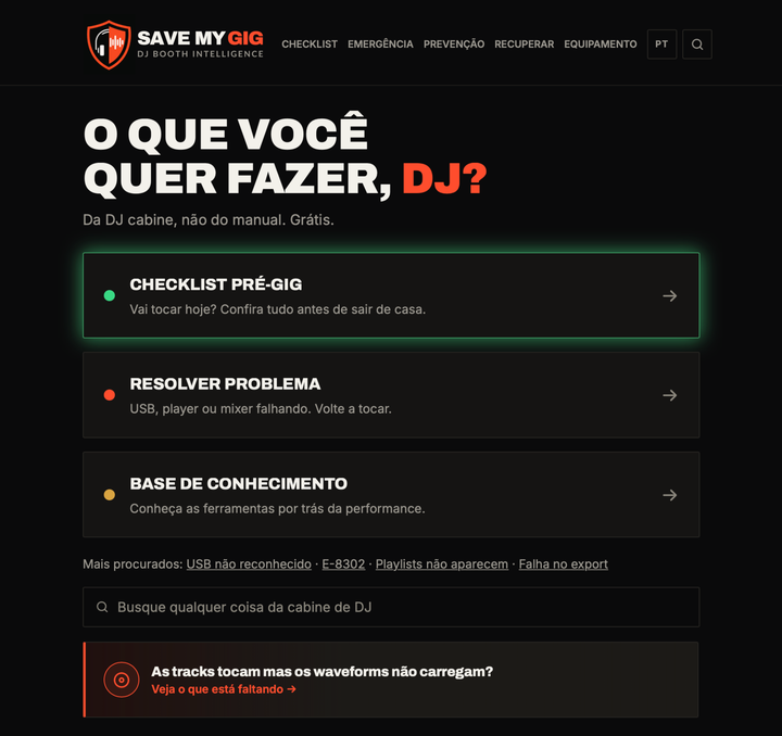 Página principal do Save My Gig