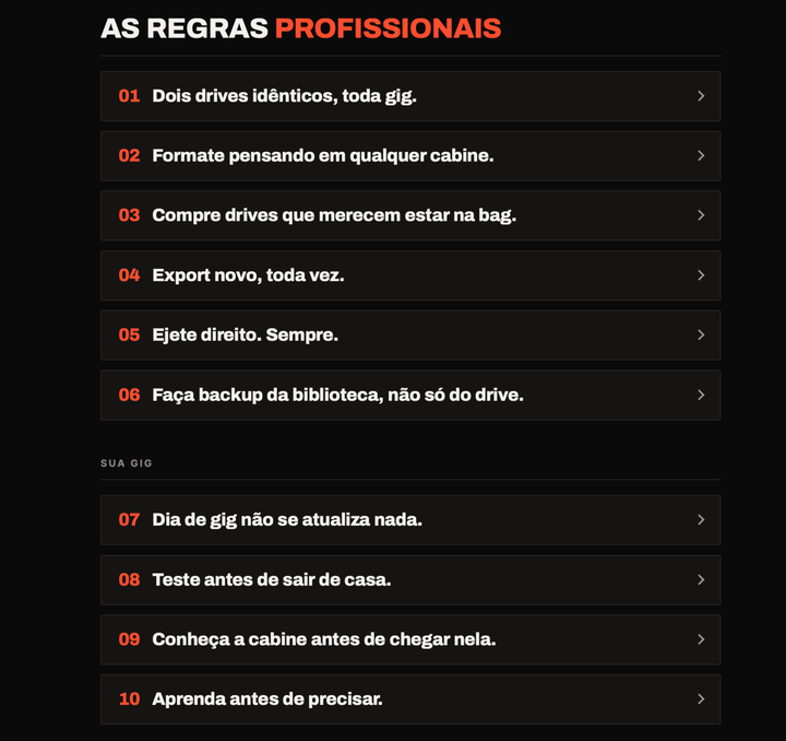 Aba de prevenções do Save My Gig